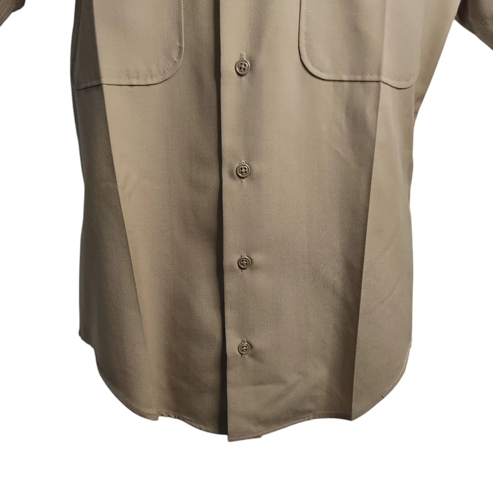 Vtg USMC US Marine Corps Military Army Khaki Chino Button Collar Shirt Size M